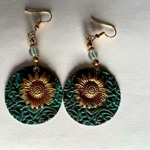 Boho style dangle sunflower earrings
